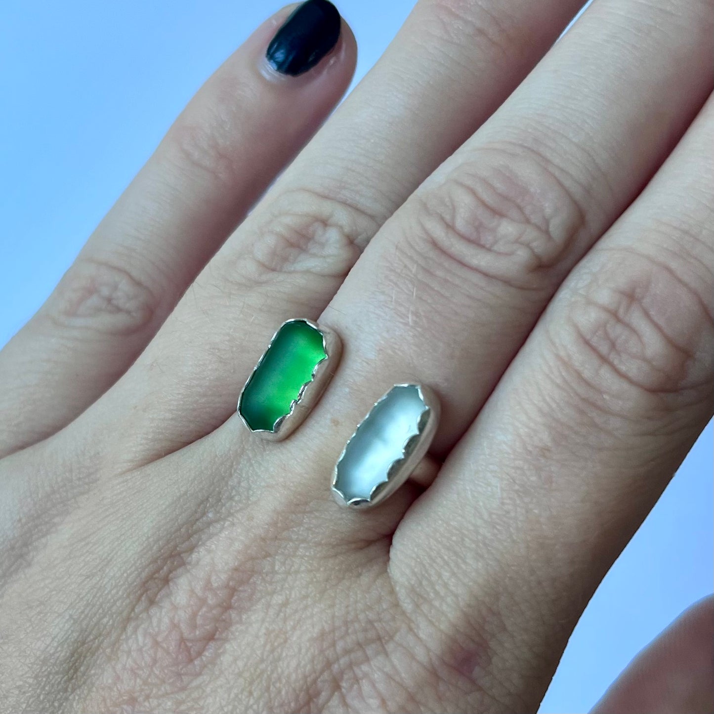 Green and Clear Sea Glass Ring
