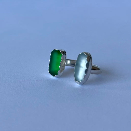 Green and Clear Sea Glass Ring
