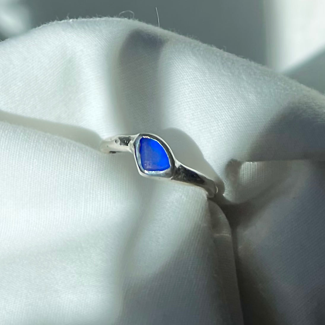 Blue Hawaii Sea Glass Swoosh Ring