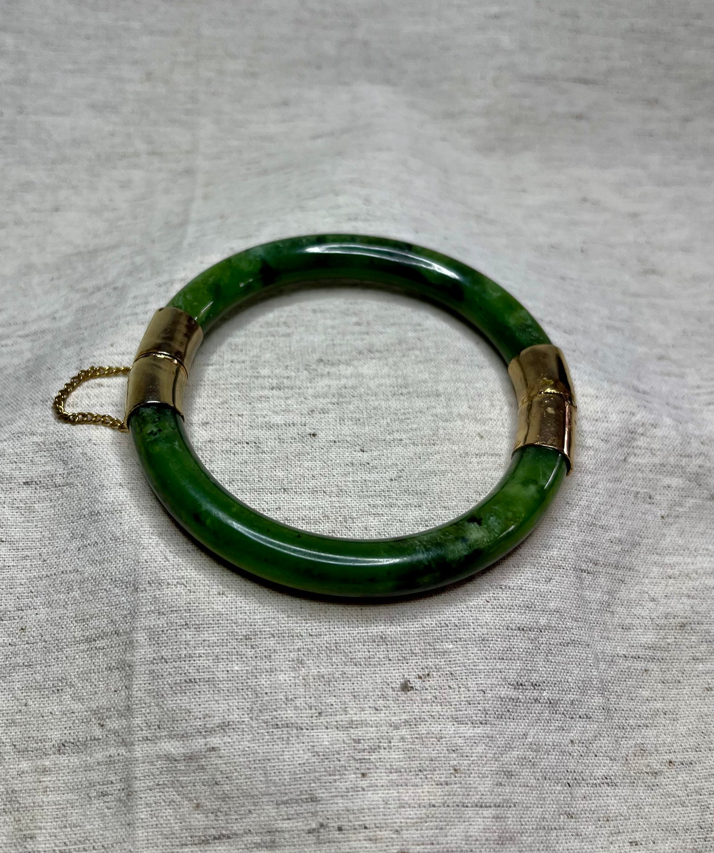 Solid Jade Hinged Bangle, gold