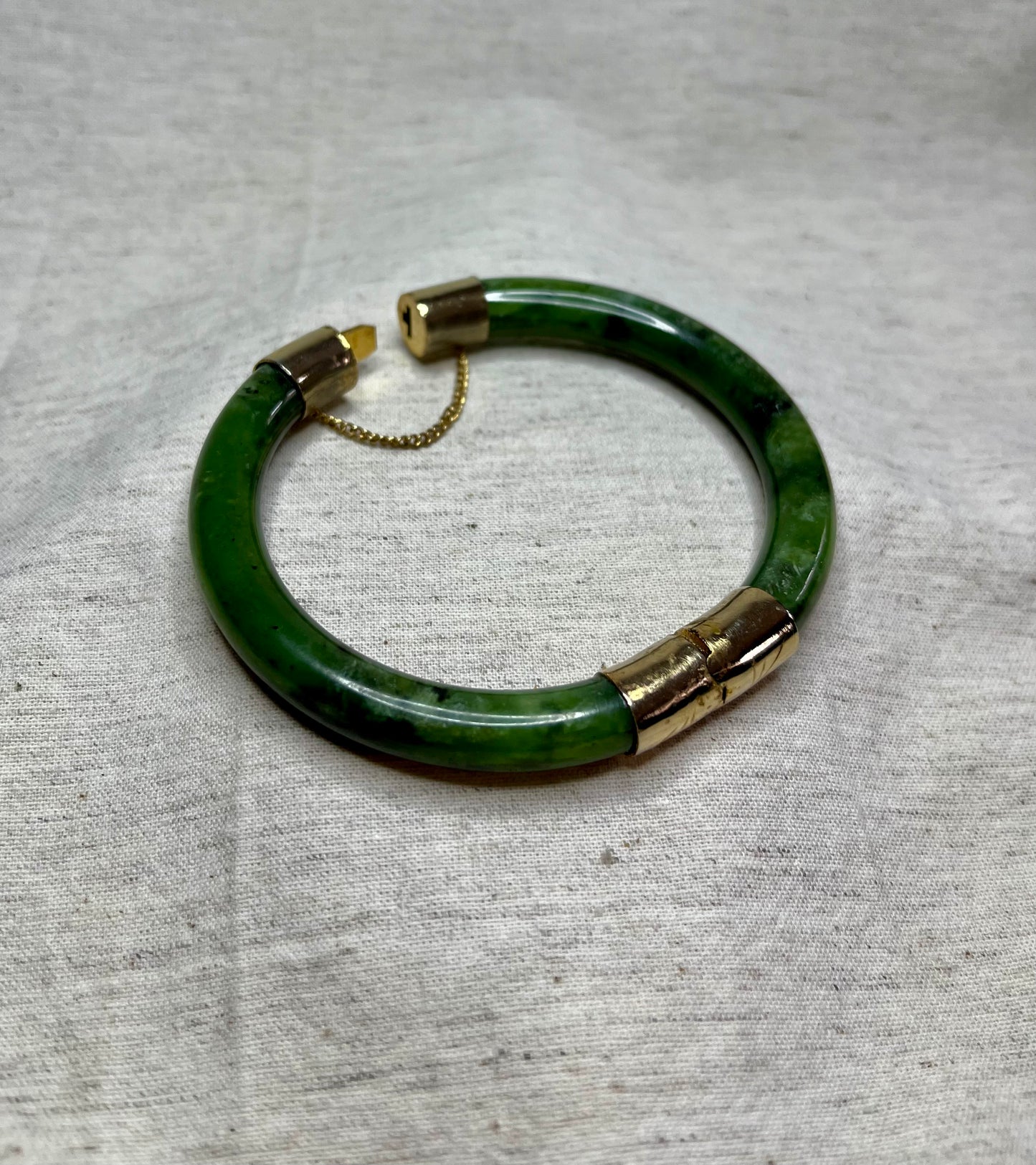 Solid Jade Hinged Bangle, gold