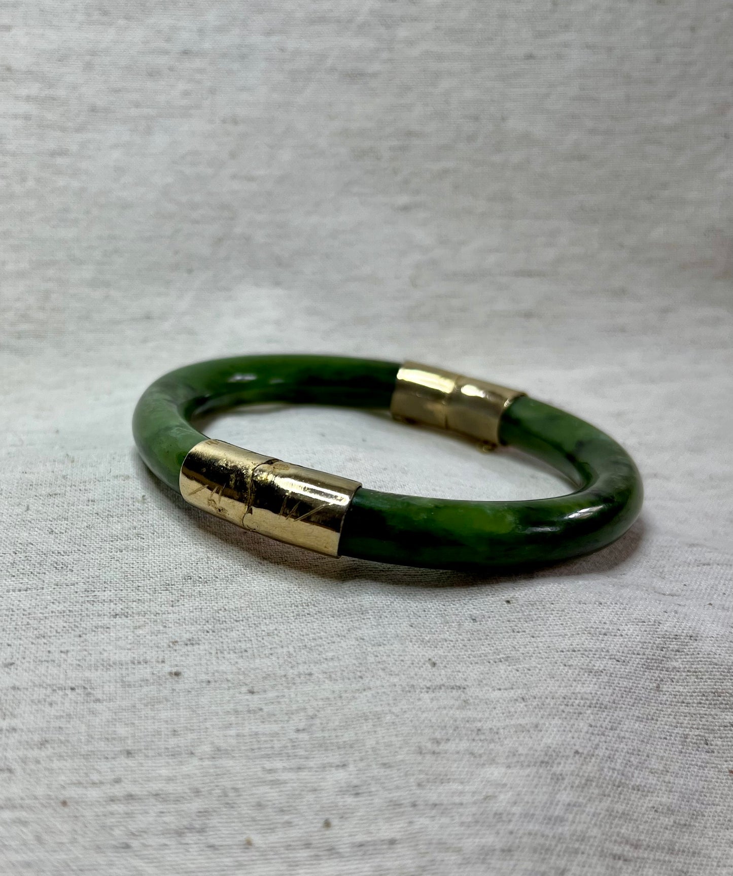 Solid Jade Hinged Bangle, gold