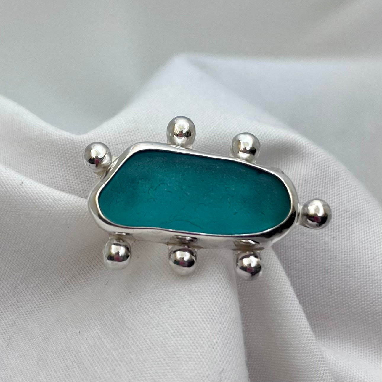 Blue Bubbles Sea Glass Ring