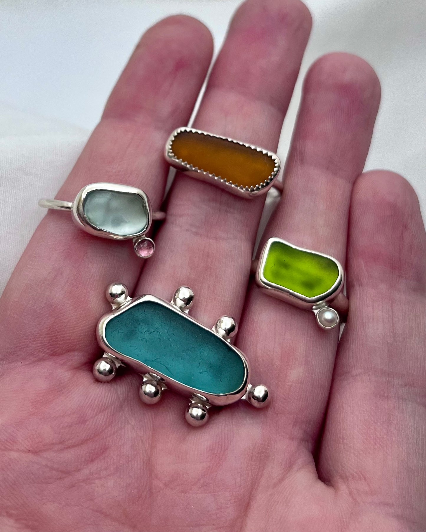 Blue Bubbles Sea Glass Ring