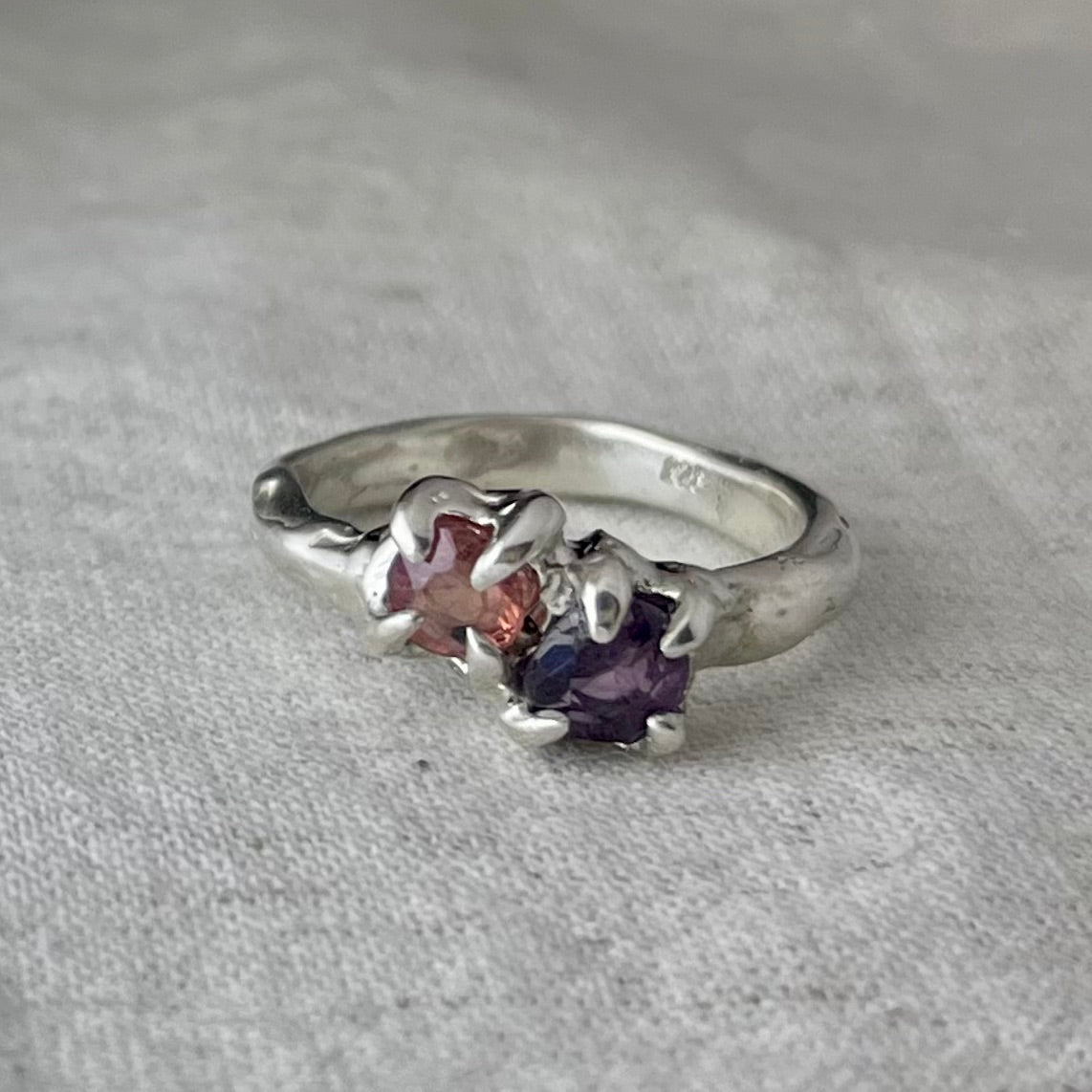 Spinel Duo Ring, peach and purple