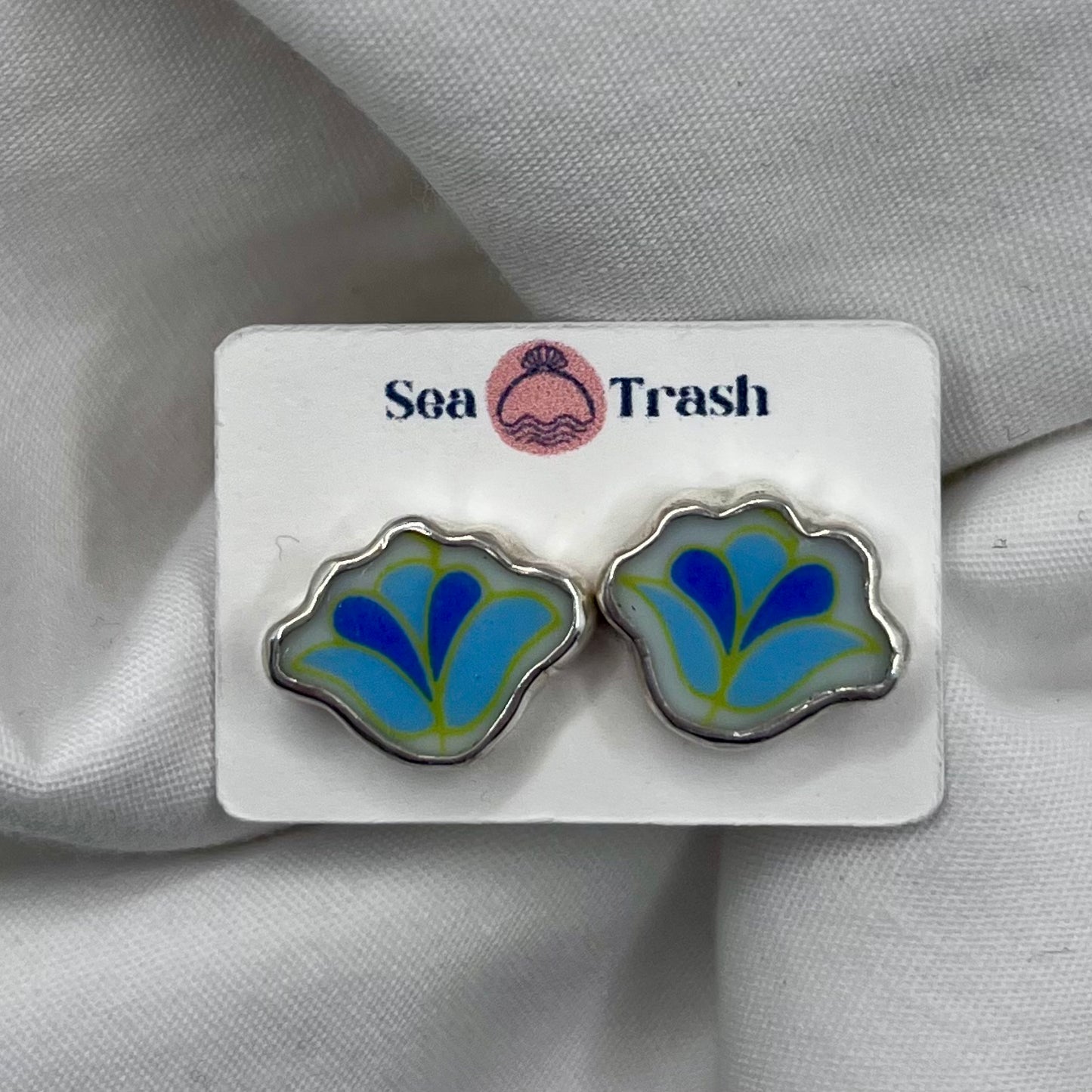 Blue China Flower Studs