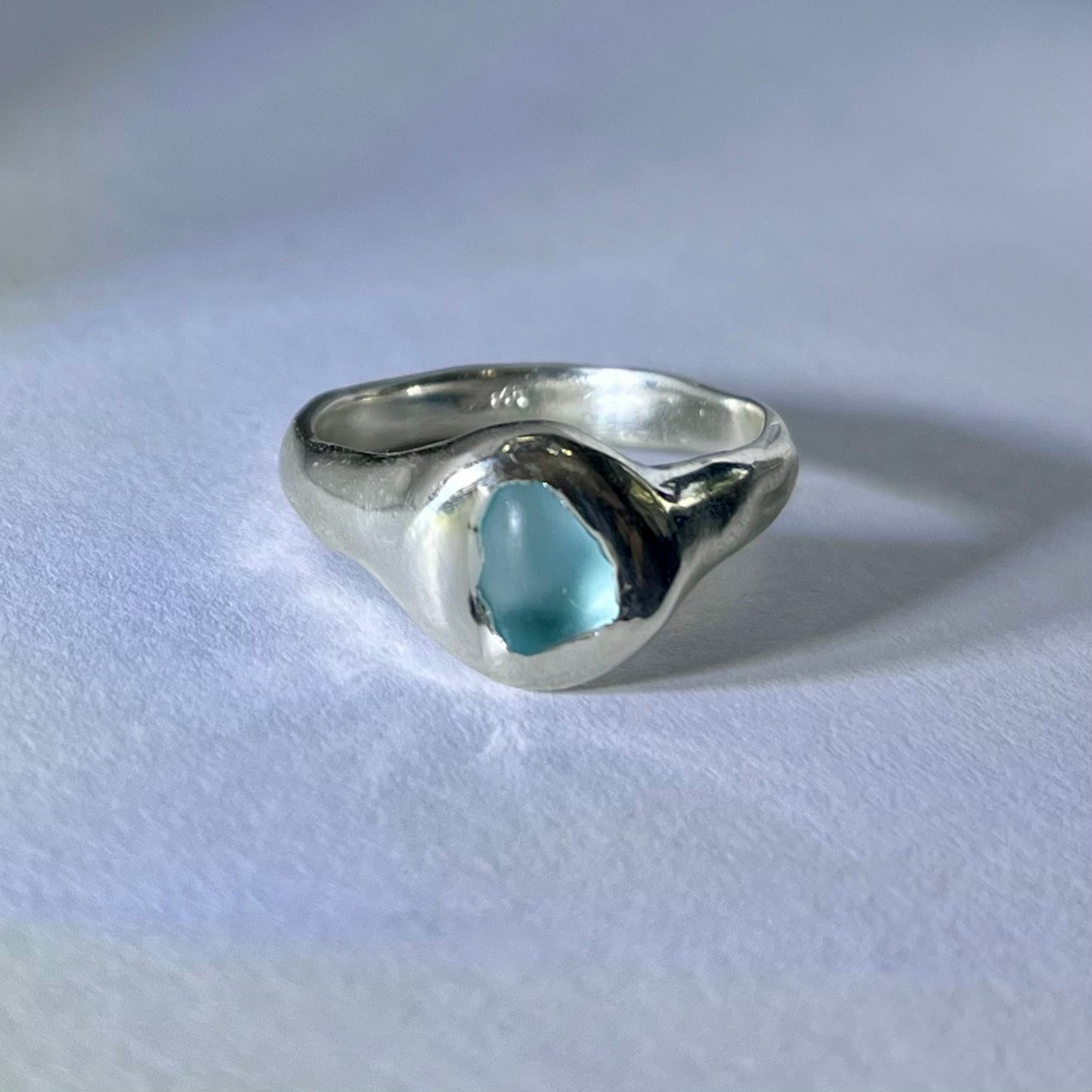 Blue Open-Back Seaglass Ring