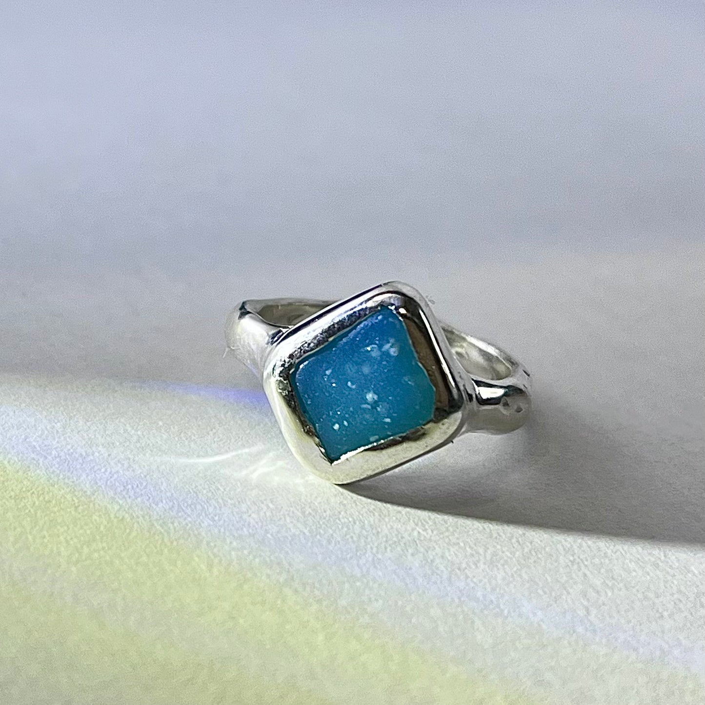 Spotty Blue Seaglass Ring