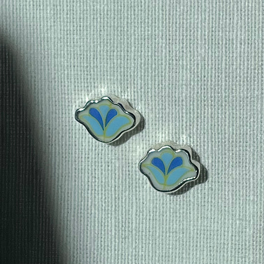 Blue China Flower Studs