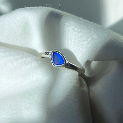 Blue Hawaii Sea Glass Swoosh Ring