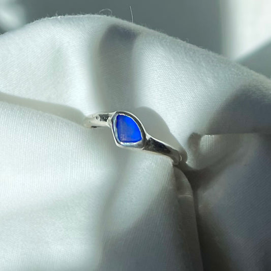 Blue Hawaii Sea Glass Swoosh Ring
