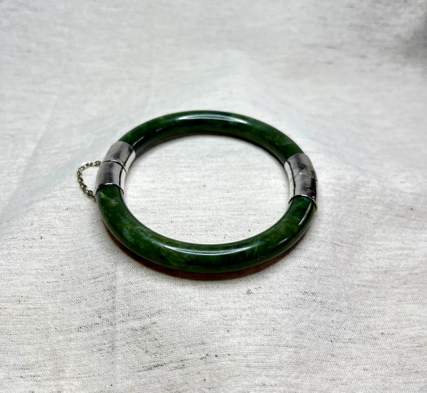Solid Jade Hinged Bangle, silver