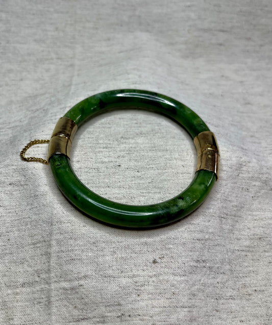 Solid Jade Hinged Bangle, gold