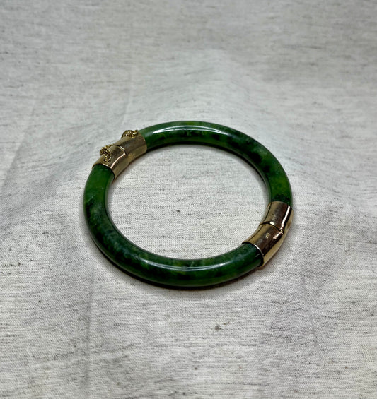 Solid Jade Hinged Bangle, gold