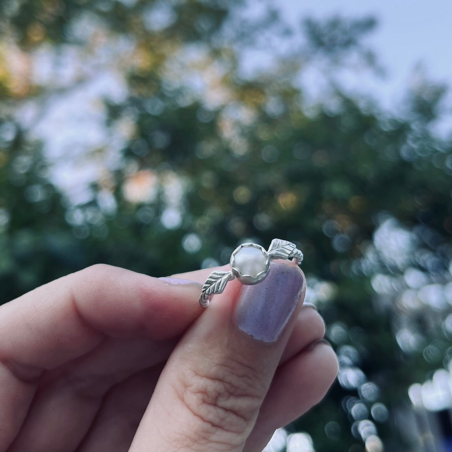 Leafy Pearl Ring