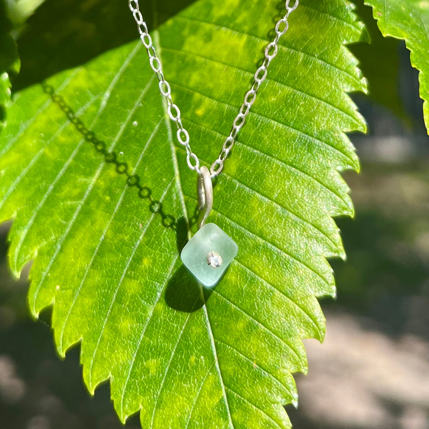 Simple Sea Glass + CZ Necklace