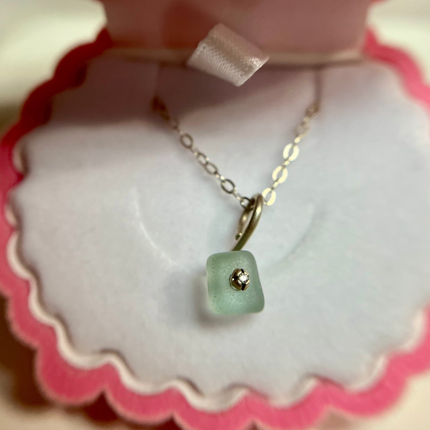 Simple Sea Glass + CZ Necklace