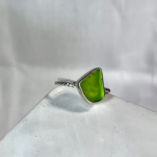 Green Sea Glass Ring With Twist Band
