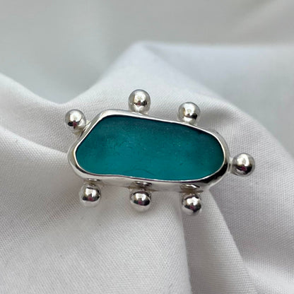 Blue Bubbles Sea Glass Ring