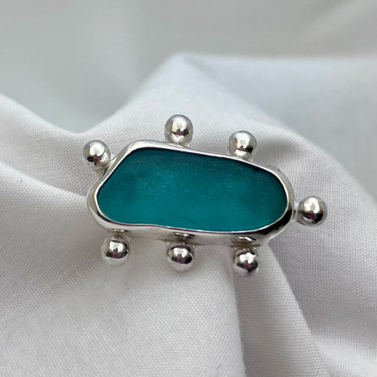 Blue Bubbles Sea Glass Ring
