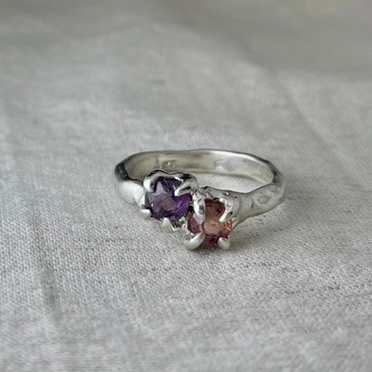 Spinel Duo Ring, peach and purple
