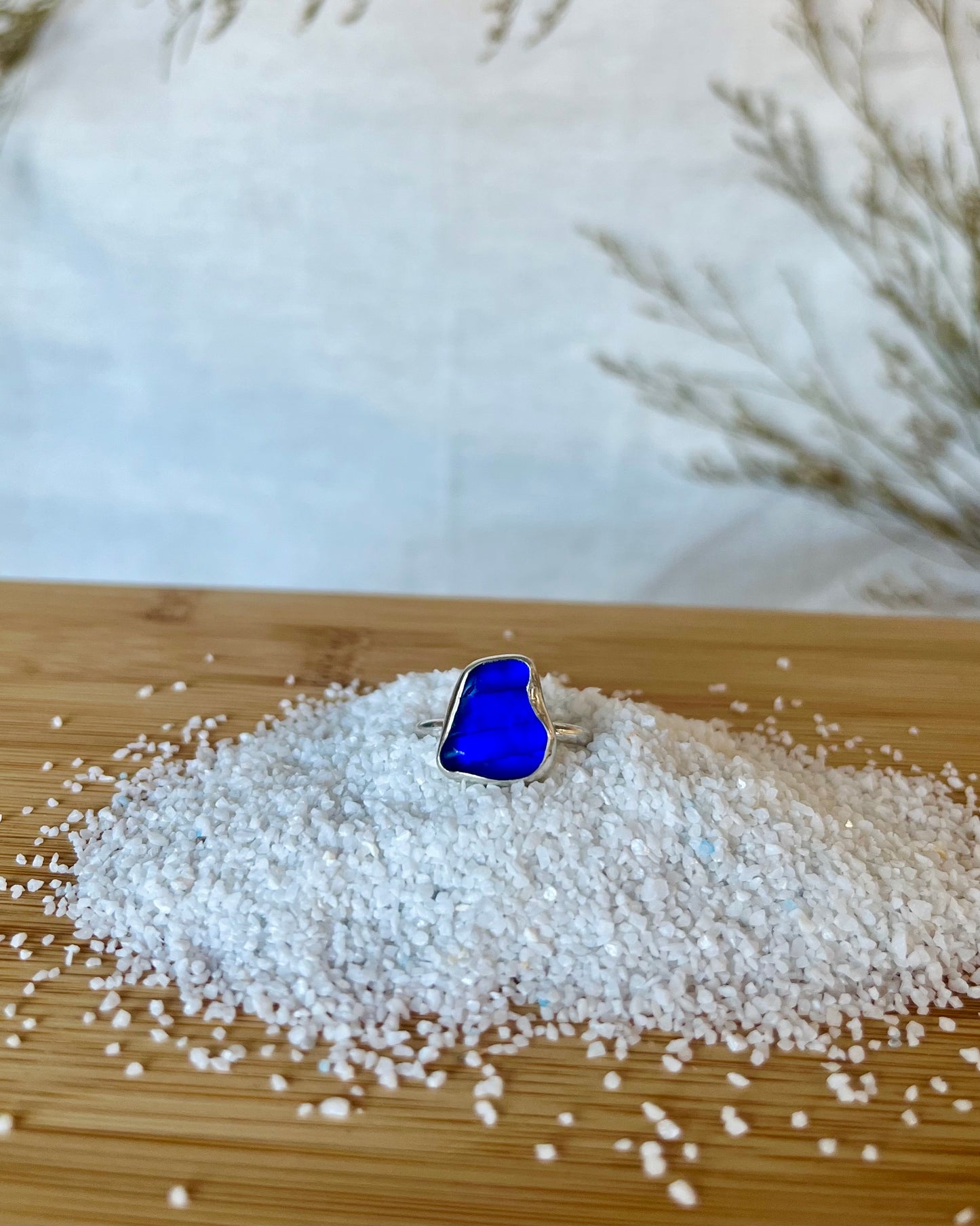 Textured Blue Sea Glass Ring