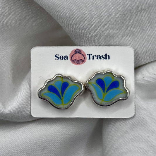 Blue China Flower Studs
