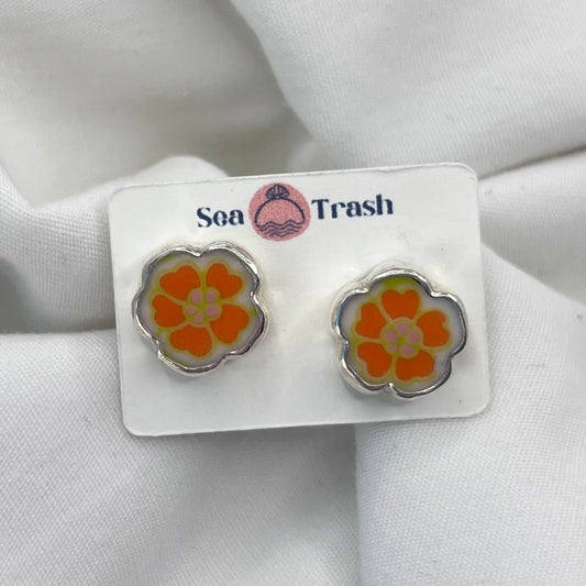 Orange China Flower Studs