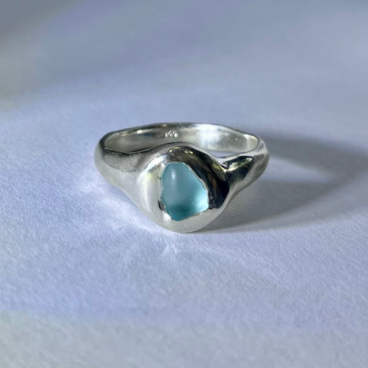 Blue Open-Back Seaglass Ring