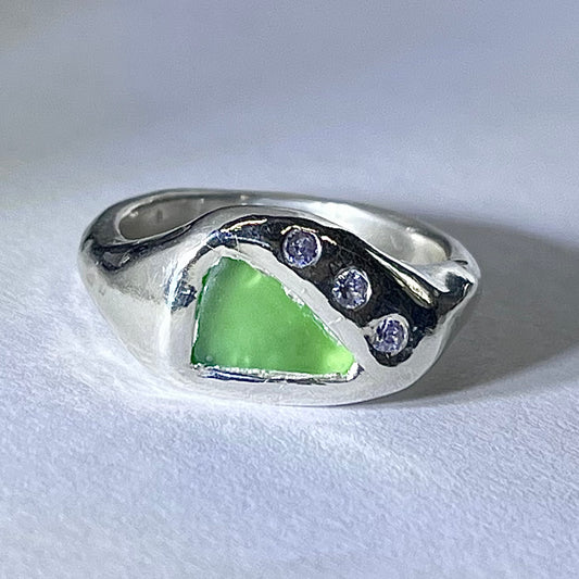 Seaglass and Lilac Ring