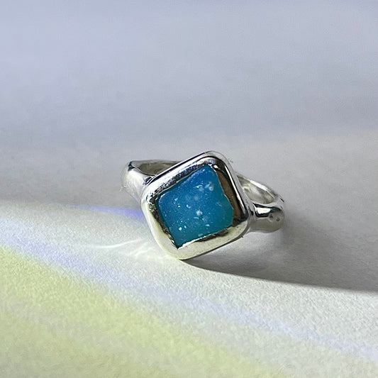 Spotty Blue Seaglass Ring